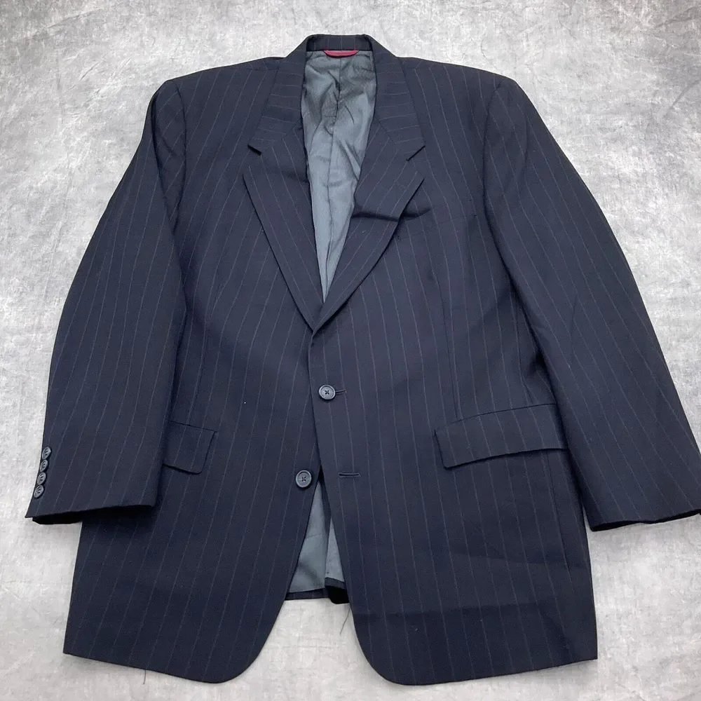 Hart‎ Schaffner & Marx Blazer Men 44L Black Pinstripe Ariel Wool Union USA VTG